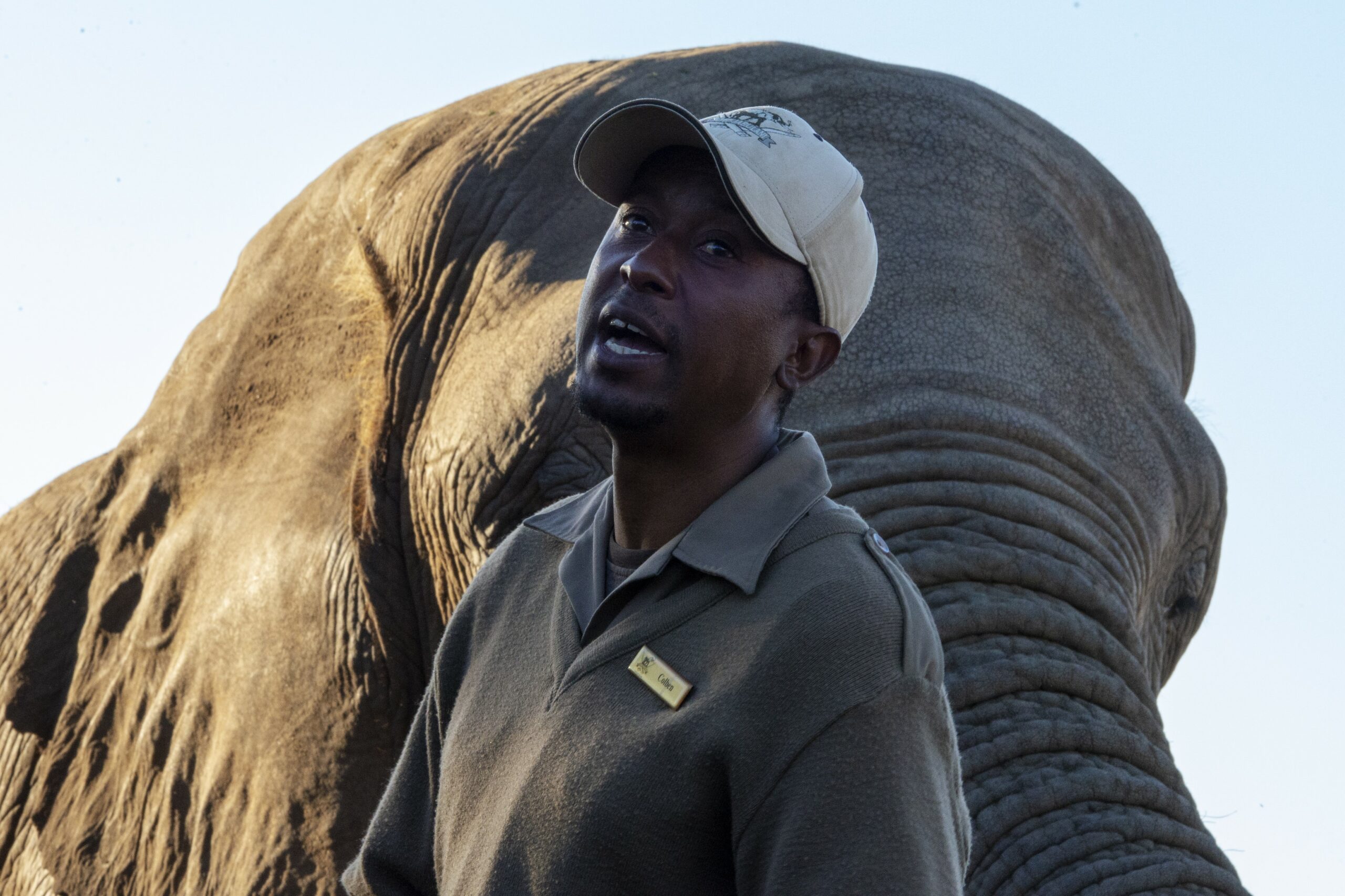 Elephant Carer Colben with Sebakwe behind him